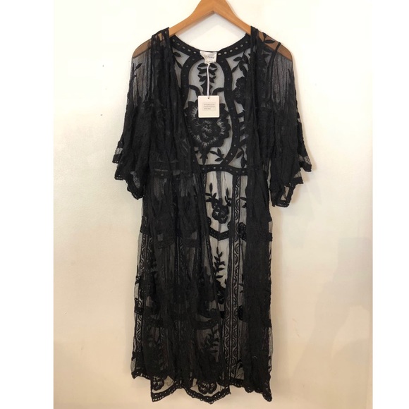 Love+Harmony Sweaters - LAST ONE Love+Harmony Black Embroidered Kimono